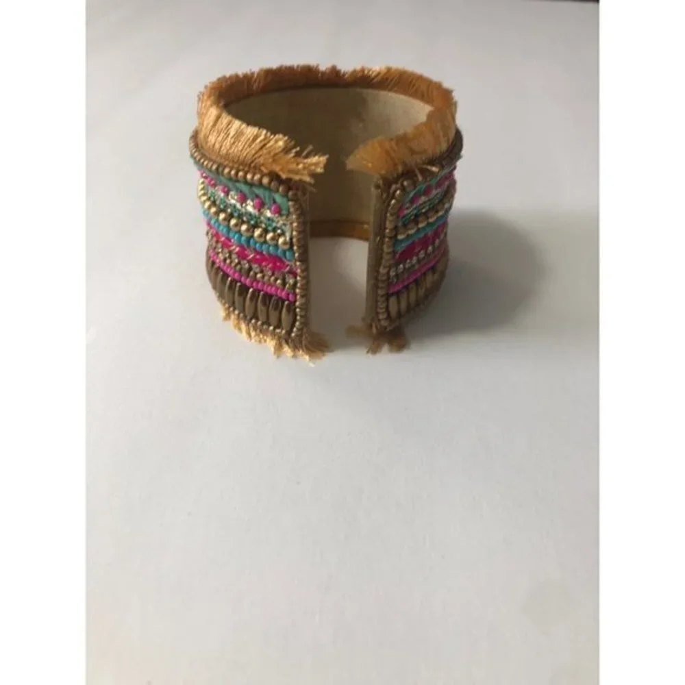 Artsy Cuff Bracelet‎ Women OS Gold Pink Teal Boho Fringe Statement India
